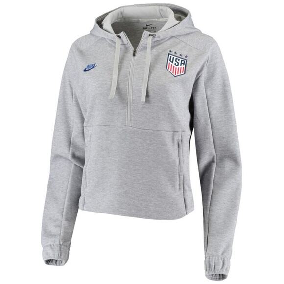 Womens Size S Nike Heather Gray USWNT Cropped Half-Zip Pullover Hoodie US Soccer - Picture 1 of 7